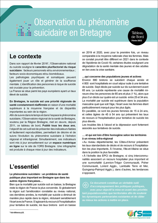 ORS Bretagne: SUICIDES ET TENTATIVES DE SUICIDE EN BRETAGNE - Février 2024